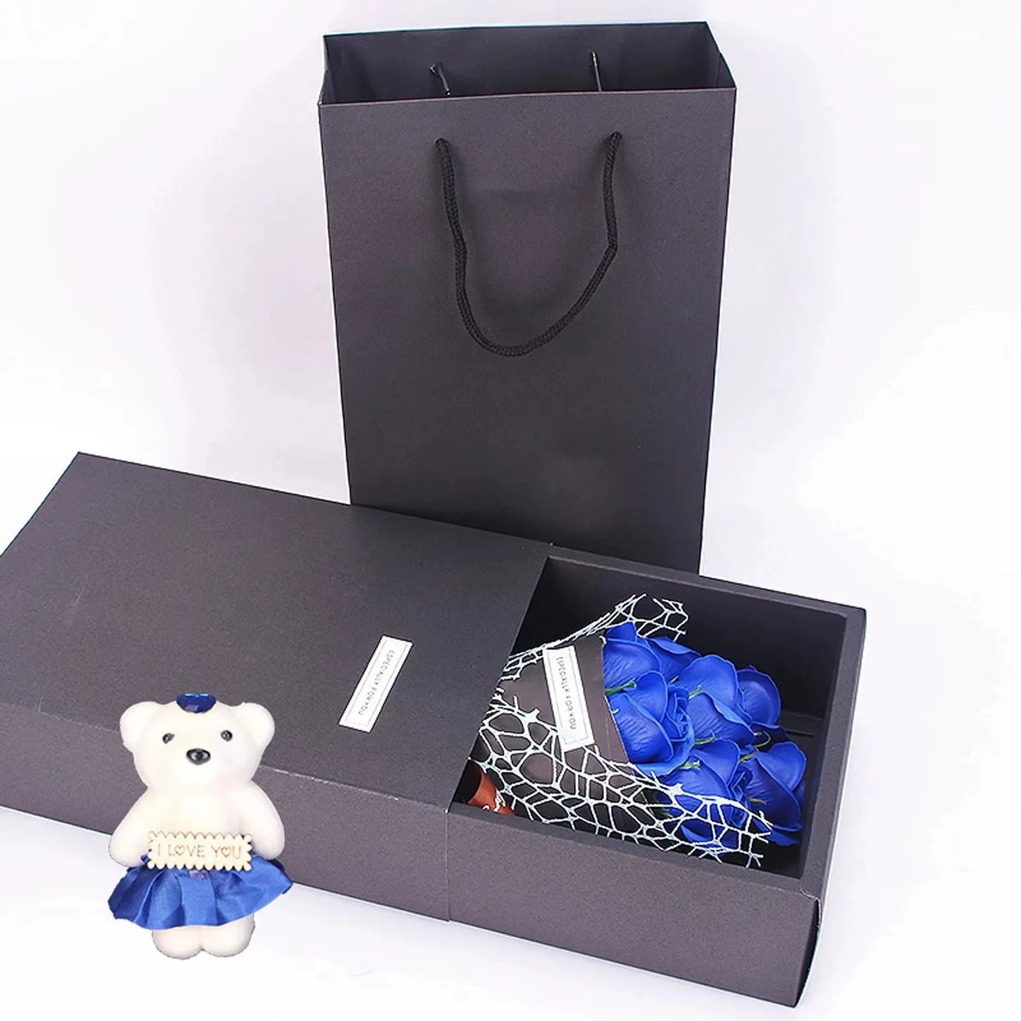 Valentine'S Day Artificial Flowers 7 Rose Soap Bouquet Gift Box Teddy Bear Flower