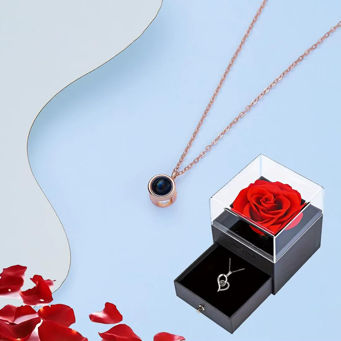 Projection Necklace Set with Rose Gift Box 100 Languages I Love You Heart Pendant Jewelry 2024 for Girlfriend Gifts Dropshipping